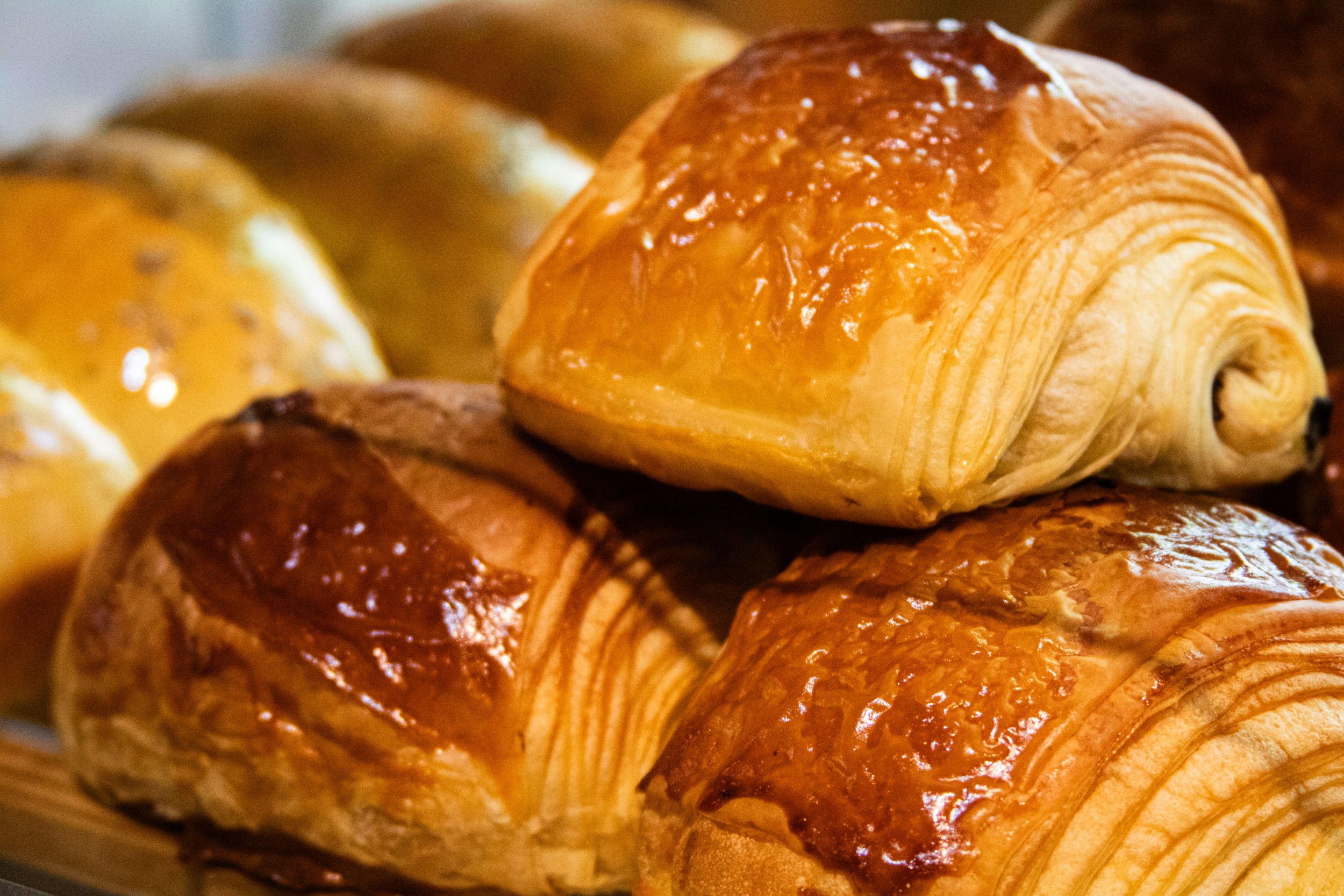 Golden chocolate croissants fresh from the oven at Baking Social